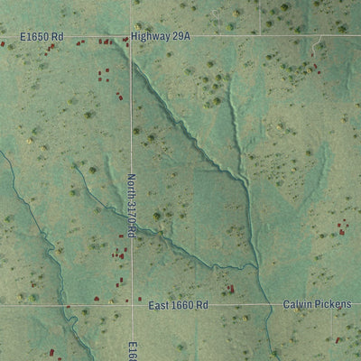 Close-up of the map of Katie, Oklahoma print showing street and building detail