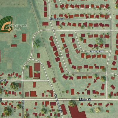 Close-up of the map of Arlington, Wisconsin print showing street and building detail
