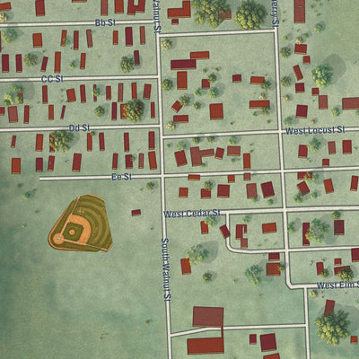 Close-up of the map of Nickerson, Nebraska print showing street and building detail