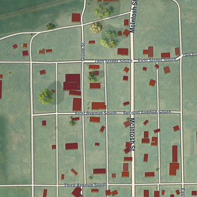 Close-up of the map of Lehr, North Dakota print showing street and building detail