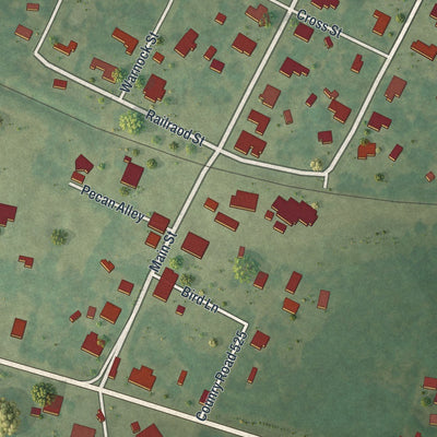 Close-up of the map of Register, Georgia print showing street and building detail