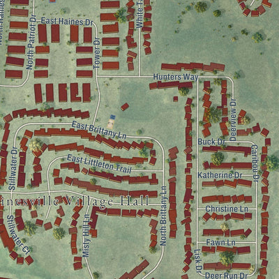 Close-up of the map of Hainesville, Illinois print showing street and building detail