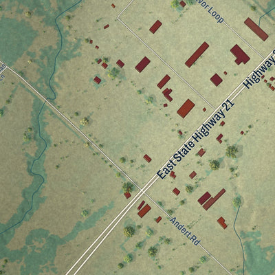 Close-up of the map of Wixon Valley, Texas print showing street and building detail