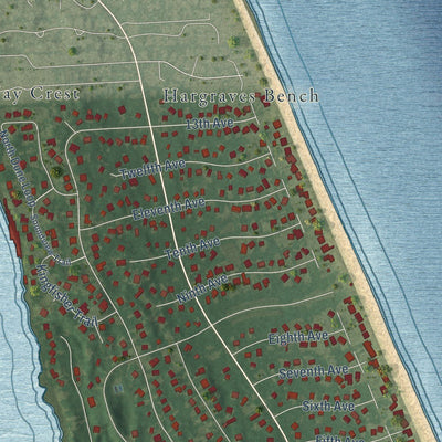 Close-up of the map of Southern Shores, North Carolina print showing street and building detail