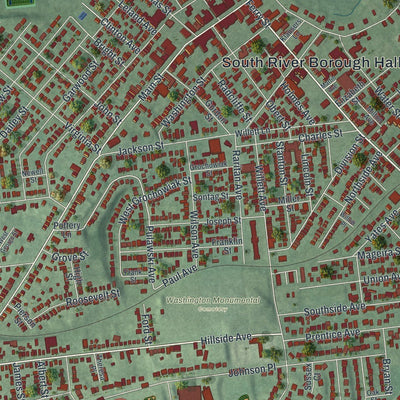 Close-up of the map of South River, New Jersey print showing street and building detail