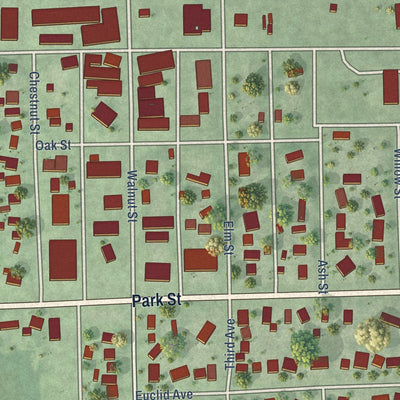 Close-up of the map of Shelby, Nebraska print showing street and building detail