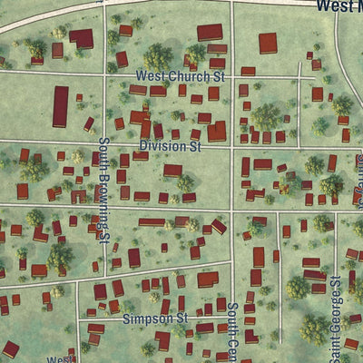Close-up of the map of West City, Illinois print showing street and building detail