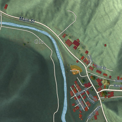 Close-up of the map of Wayland, Kentucky print showing street and building detail