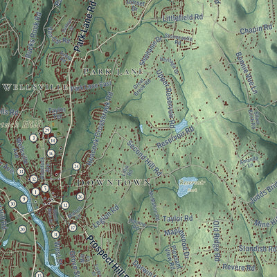 Close-up of the map of New Milford, Connecticut print showing street and building detail
