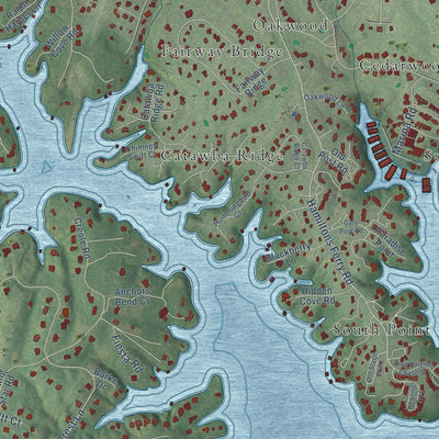 Close-up of the map of Lake Wylie, South Carolina print showing street and building detail
