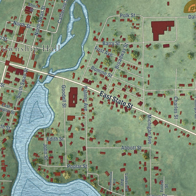 Close-up of the map of Colon, Michigan print showing street and building detail