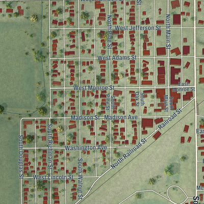 Close-up of the map of Villa Grove, Illinois print showing street and building detail