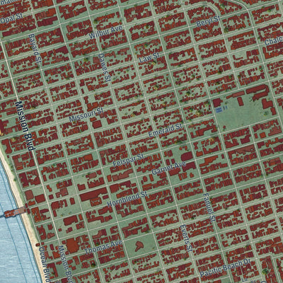 Close-up of the map of Pacific Beach, California print showing street and building detail