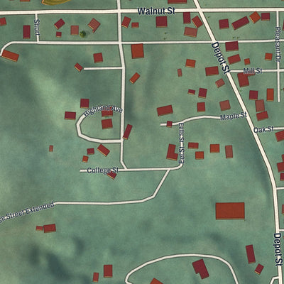 Close-up of the map of Rogers, Ohio print showing street and building detail