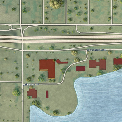 Close-up of the map of Lakeside, Colorado print showing street and building detail