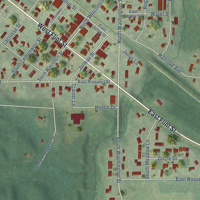 Close-up of the map of Lyndon Station, Wisconsin print showing street and building detail
