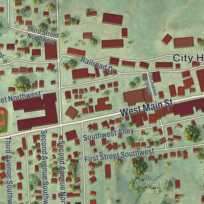 Close-up of the map of Spring Grove, Minnesota print showing street and building detail