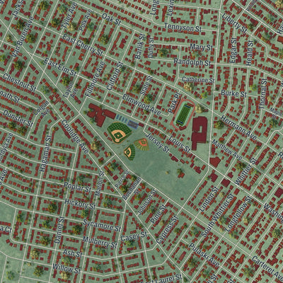 Close-up of the map of Carteret, New Jersey print showing street and building detail