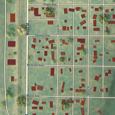Close-up of the map of Stanton, North Dakota print showing street and building detail