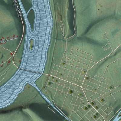 Close-up of the map of Montour, Pennsylvania print showing street and building detail