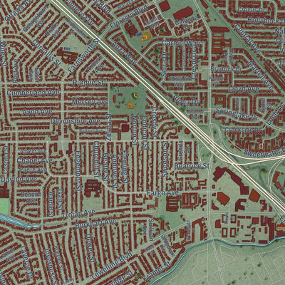 Close-up of the map of San Leandro, California print showing street and building detail
