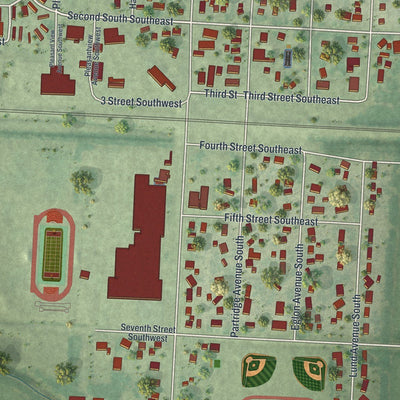 Close-up of the map of Glyndon, Minnesota print showing street and building detail