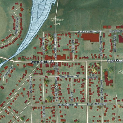 Close-up of the map of Fox Lake, Wisconsin print showing street and building detail