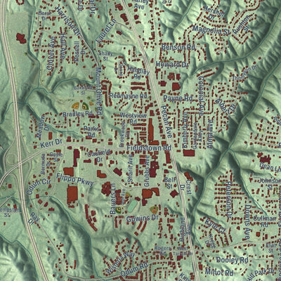 Close-up of the map of Gardendale, Alabama print showing street and building detail