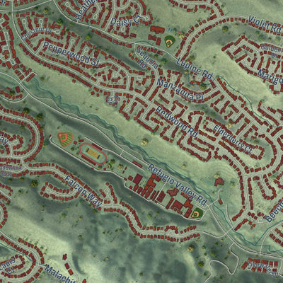 Close-up of the map of Hercules, California print showing street and building detail