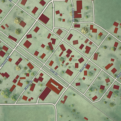 Close-up of the map of Vermilion, Illinois print showing street and building detail