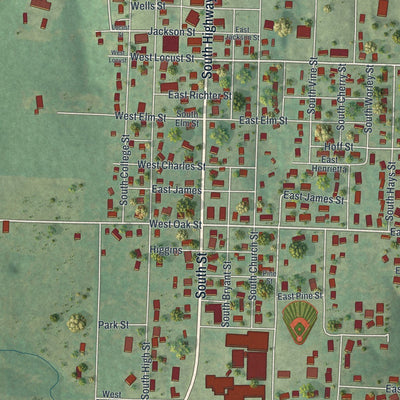 Close-up of the map of Stockton, Missouri print showing street and building detail
