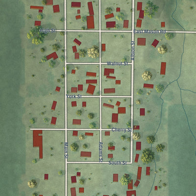 Close-up of the map of Lynnville, Illinois print showing street and building detail