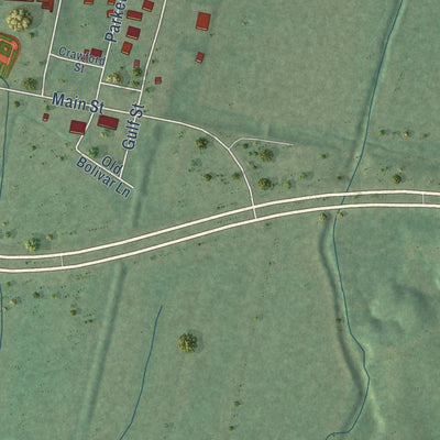 Close-up of the map of Hornsby, Tennessee print showing street and building detail