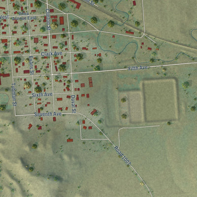Close-up of the map of Bainville, Montana print showing street and building detail