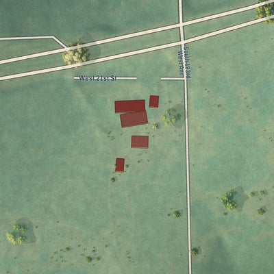 Close-up of the map of Lotsee, Oklahoma print showing street and building detail