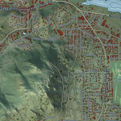 Close-up of the map of Estes Park, Colorado print showing street and building detail