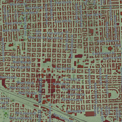 Close-up of the map of Fremont, Nebraska print showing street and building detail