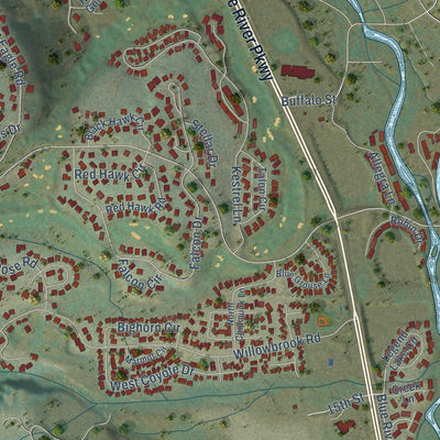 Close-up of the map of Silverthorne, Colorado print showing street and building detail