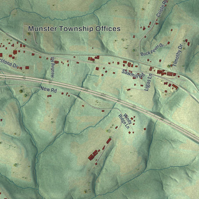 Close-up of the map of Munster, Pennsylvania print showing street and building detail