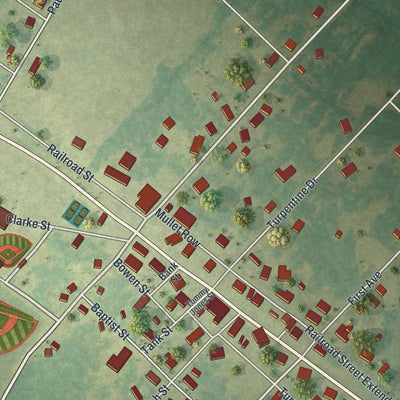Close-up of the map of Portal, Georgia print showing street and building detail