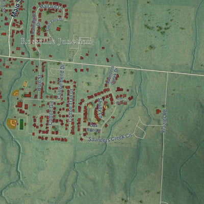 Close-up of the map of Rossville, Tennessee print showing street and building detail