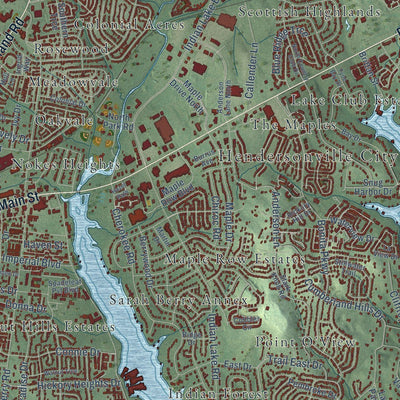 Close-up of the map of Hendersonville, Tennessee print showing street and building detail