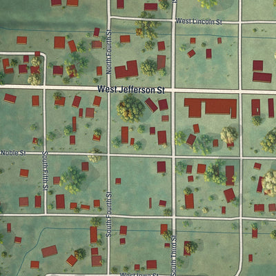 Close-up of the map of Sheridan, Missouri print showing street and building detail