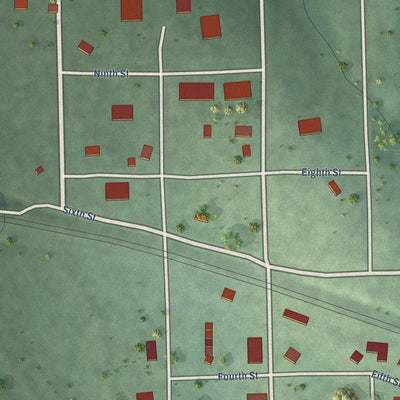 Close-up of the map of Belvidere, Nebraska print showing street and building detail