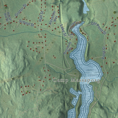 Close-up of the map of Dunstable, Massachusetts print showing street and building detail
