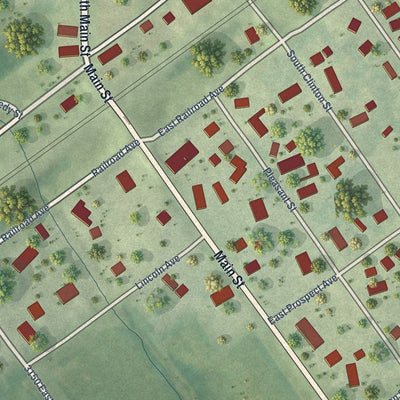 Close-up of the map of Arlington, Illinois print showing street and building detail