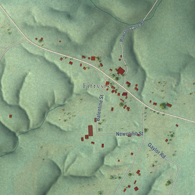 Close-up of the map of Fifty-Six, Arkansas print showing street and building detail
