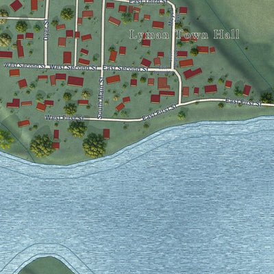 Close-up of the map of Lyman, Washington print showing street and building detail