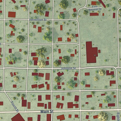 Close-up of the map of Cornell, Illinois print showing street and building detail