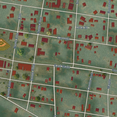 Close-up of the map of Marvell, Arkansas print showing street and building detail